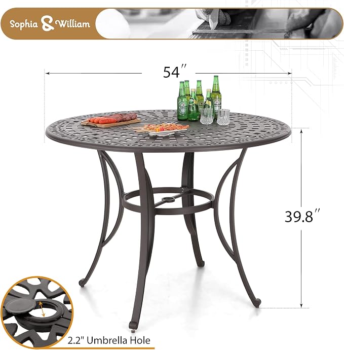 Sophia & William 6-Person Cast Aluminium Patio Bar Height Table Round, Outdoor - Image 6