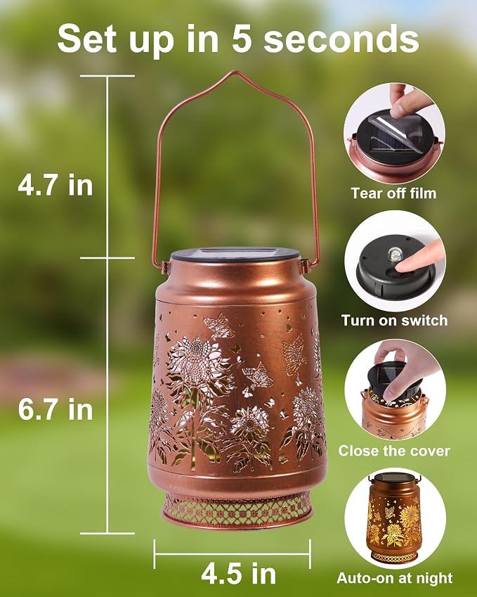 2 Pack Sunflower Solar Lanterns Outdoor Waterproof, Garden Decor Birthday Gifts - Image 4
