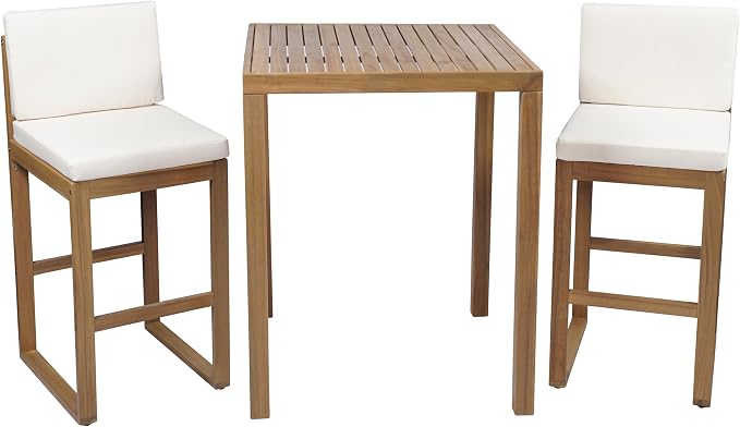 Christopher Knight Home Gree Acacia Wood Patio Bar Table and Chairs Set of 2 - Image 3