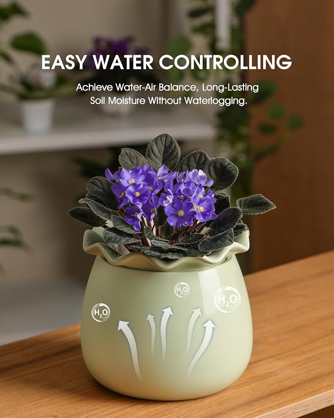 Self Watering Plant Pot, 6 Inch African Violet Pots Maintenance, Ceramic - Image 2