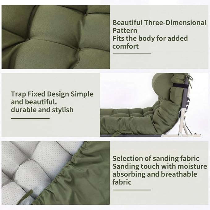 Tudomro 1 Pcs Olive Green 66'' Outdoor Chaise Lounge Cushion Waterproof Patio - Image 3