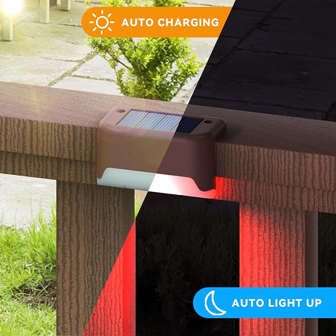 APONUO Solar Deck Lights 16 Pcs, Solar Step Lights Outdoor Waterproof RGB Fence - Image 4