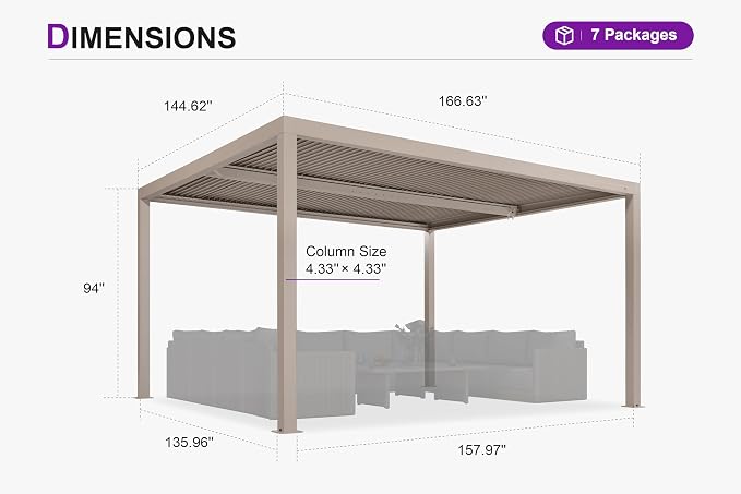 PURPLE LEAF Louvered Pergola 12' × 14' Outdoor Hardtop Gazebo Adjustable - Image 6