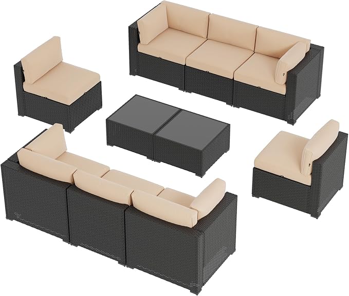 Aoxun 10 Piece Patio Furniture Set Wicker Rattan Patio Sectional Sofa Set - Image 7
