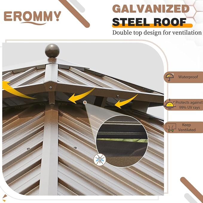 EROMMY 14'x24' Hardtop Gazebo Double Roof Galvanized Steel Outdoor Gazebos - Image 4