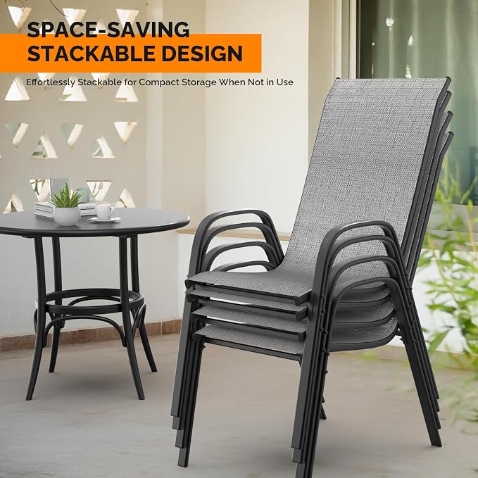 VINGLI Set of 2 Stackable Outdoor Bar Stools – Sling Chairs - Image 4