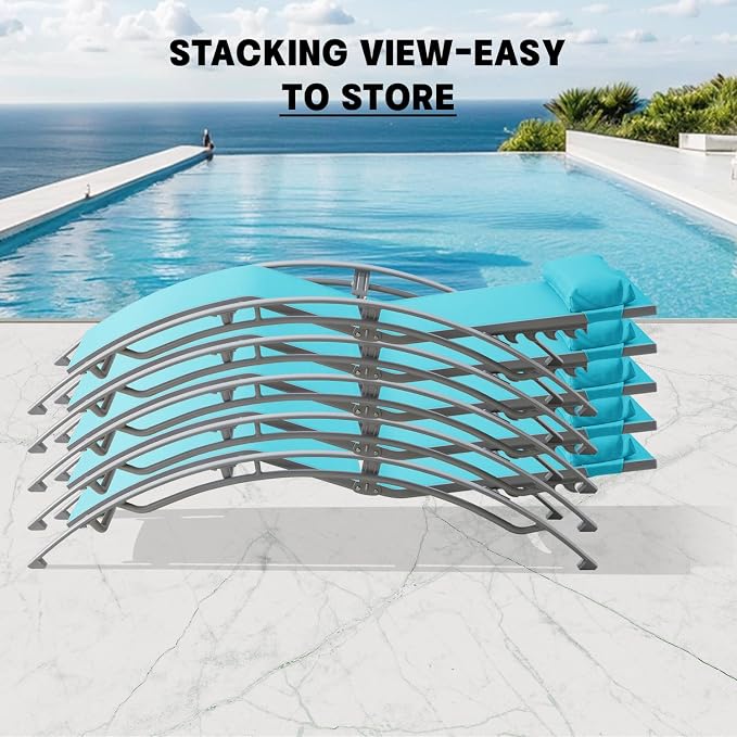 Domi Pool Lounge Chairs Set of 3, Adjustable Aluminum Outdoor Chaise Lounge - Image 8