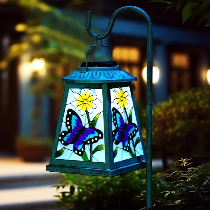 Butterfly Solar Lantern with Shepherd Hook, Outdoor Hanging Metal LED Garden - Image 2