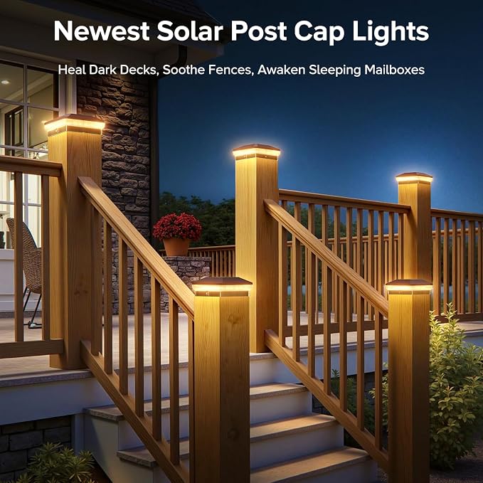 LETMY 6 Pack Solar Post Cap Lights Outdoor, 40 LEDs 4x4 Fence Post Solar Lights - Image 8