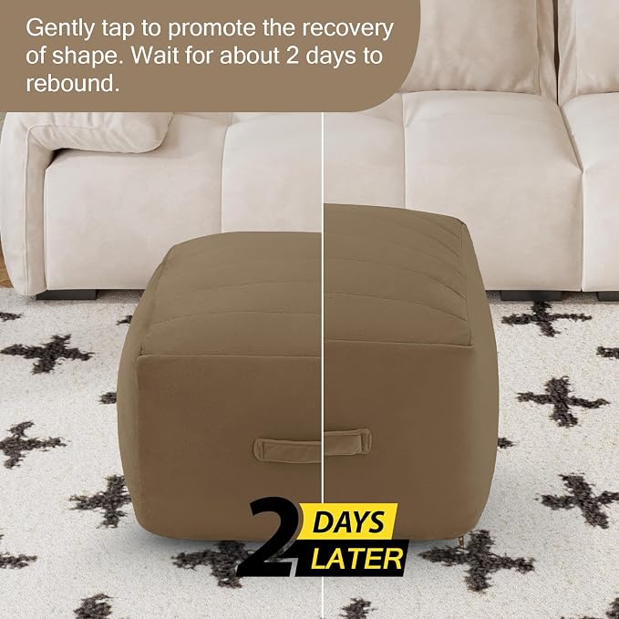 MeMoreCool Square Stuffed Pouf Ottoman Foot Rest, Floor Pouf Foot Stool - Image 9