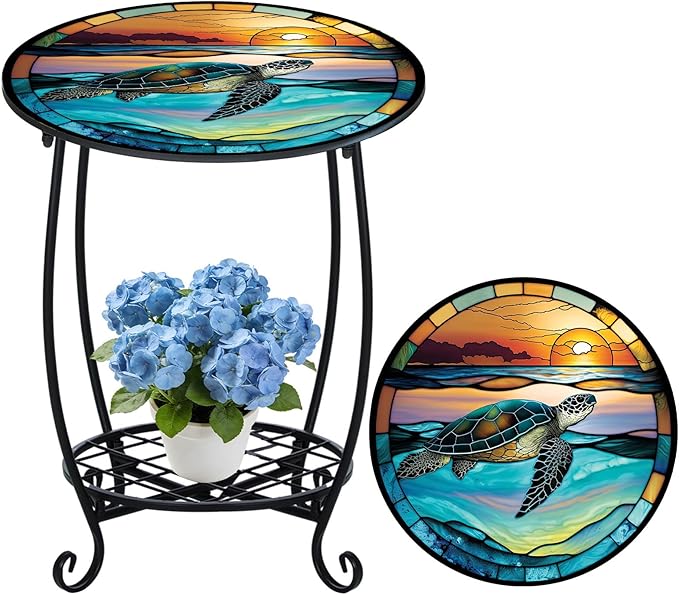 Outdoor Side Table Round Small Mosaic Patio Accent Indoor End Plant Coffee Tea by Cinnvoice