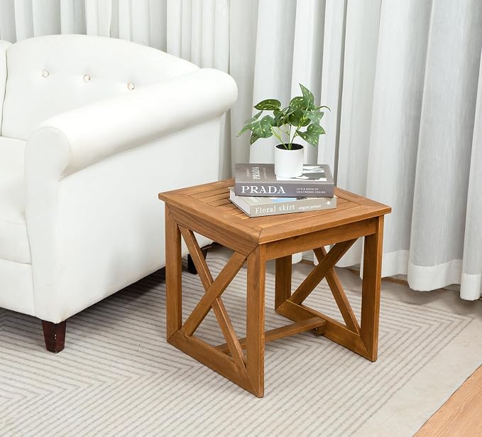 100% Acacia Wood Small Table, Outdoor Side Table - Image 4