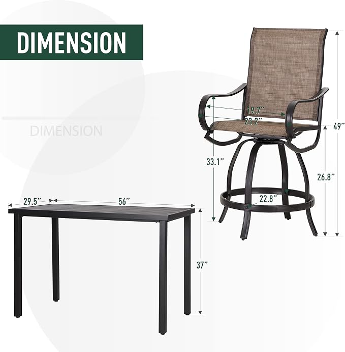PHI VILLA 5 PCS Outdoor Bar Set, Counter Height Swivel Chair - Image 7