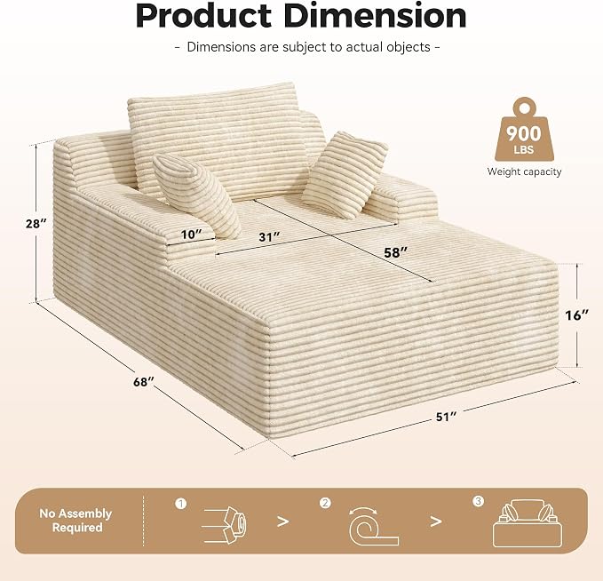 51'' Oversized Chaise Lounge Chair Indoor, Non-Assembly Deep Seat Sofa Bed - Image 2