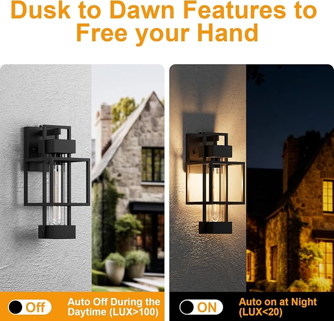 Hotsonic 2 Pack Dusk to Dawn Outdoor Exterior Lighting Fixtures Wall Mount - Image 2