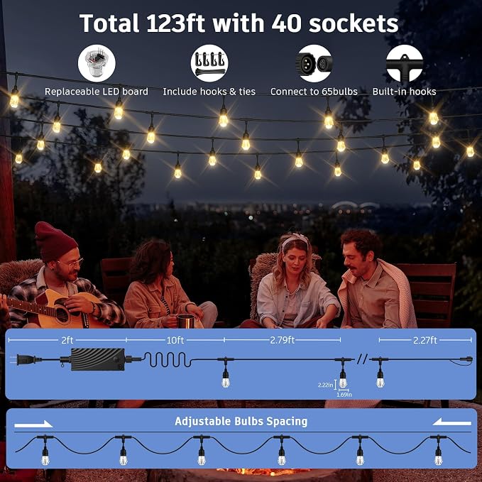 XMCOSY+ Smart Outdoor String Lights - 123ft RGBCWIC Patio Lights - Image 9