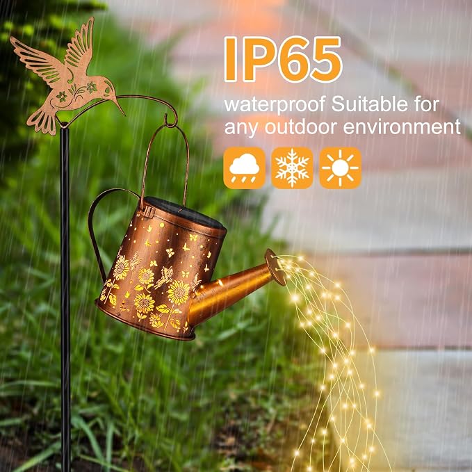 Outdoor Hanging Solar Lantern Waterproof Set Outside Metal Sunflower & - Image 3