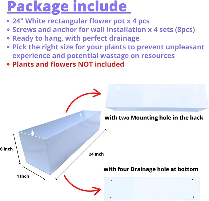 LaLaGreen Wall Planters Carbon Steel White Metal Hanging Flower Pots Outdoor - Image 2