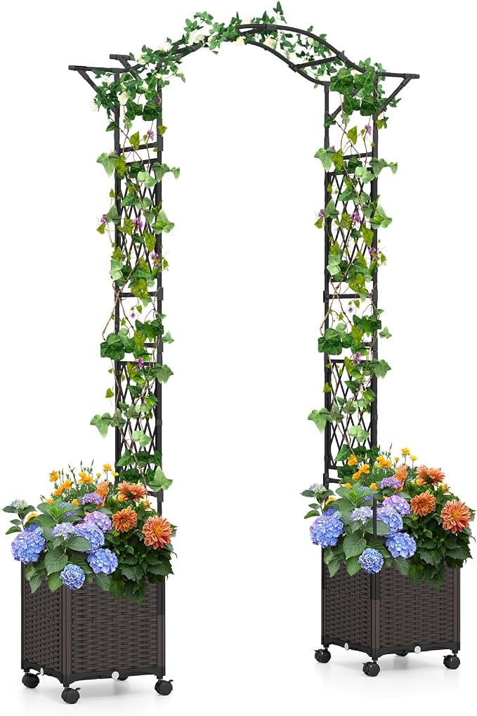 Giantex 8.2 FT Garden Arch Trellis w/ 2 Self-Watering Planter Boxes, Metal by Giantex