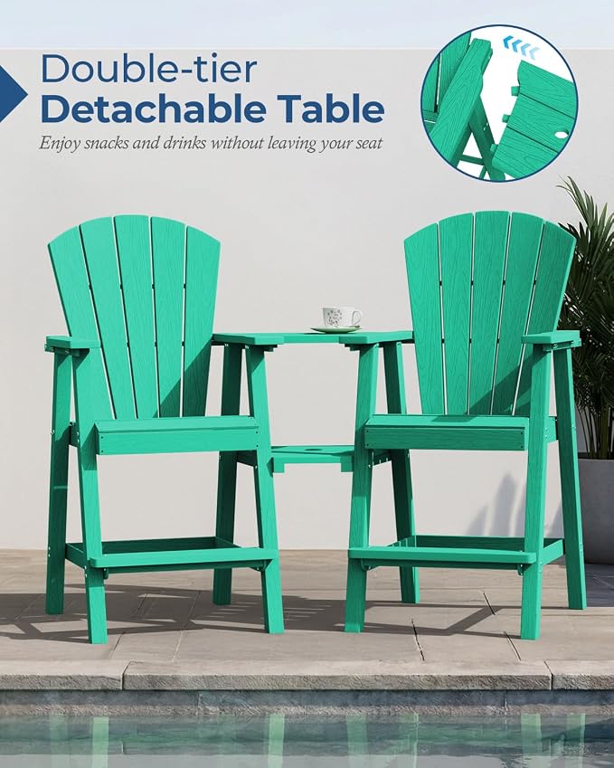Ciokea Tall Adirondack Chairs Set of 4, HDPE Outdoor Adirondack Bar Stools - Image 3
