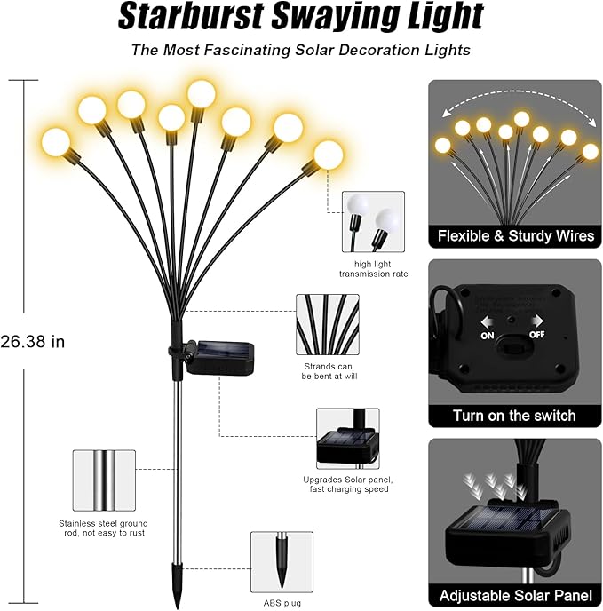 Solar Garden Lights Outdoor, 2 Pack 16LED Waterproof Solar Powered Lights - Image 4