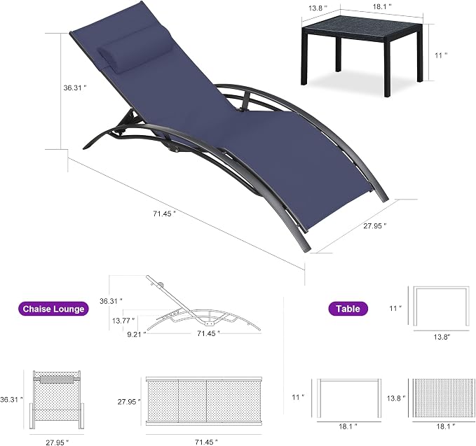 PURPLE LEAF Patio Oversized Chaise Lounge Chair Set - Image 6