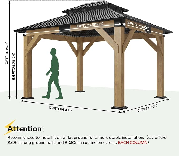 AMERLIFE 10x12 Wood Gazebo, Hardtop Gazebo - Image 2