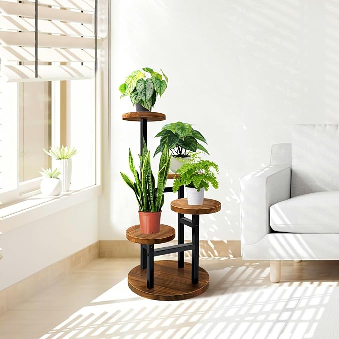 AUGOSTA 4 Tier Corner Plant Stand, Tall Metal Wood Plant Shelf Holder - Image 5