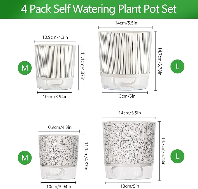 4 Pack Self Watering Pots for Indoor Plants, 4/5.5 Inch Lightweight Planters - Image 2
