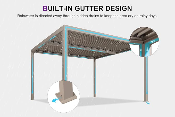 PURPLE LEAF Louvered Pergola 12' × 12' Outdoor Hardtop Gazebo Adjustable - Image 4