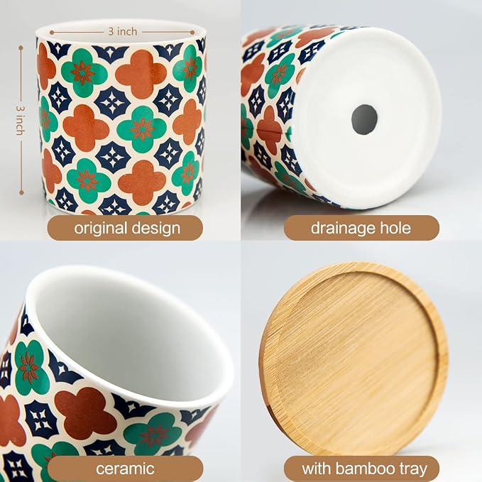 6 Pack Succulent Pots with Drainage Hole, 3 inch Ceramic Succulent Planter with - Image 5