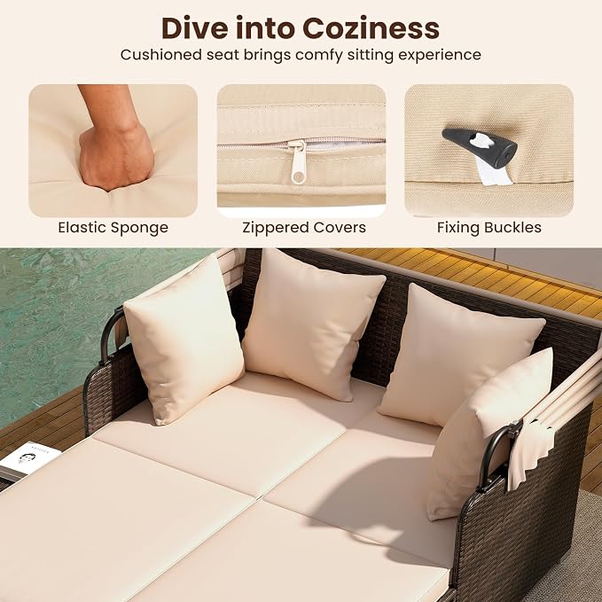 ORALNER Outdoor Daybed, 2-Person Wicker Patio Sofa - Image 4