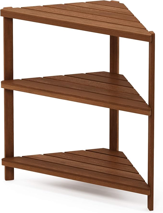 Furinno FG18445 Tioman Hardwood Patio Furniture Corner Shelf in Teak Oil - Image 5