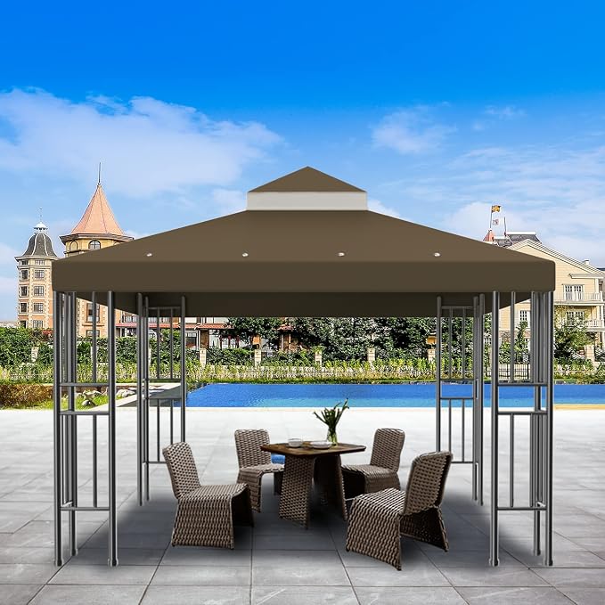 Sumfaller 10x10 FT Gazebo Replacement Canopy Top Cover Double Tiered Canopy Top - Image 6