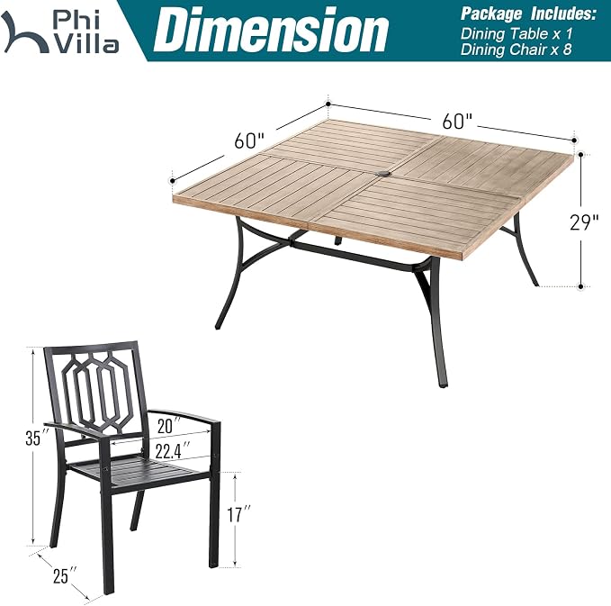 PHI VILLA 9 Pieces Outdoor Dining Set - Image 9