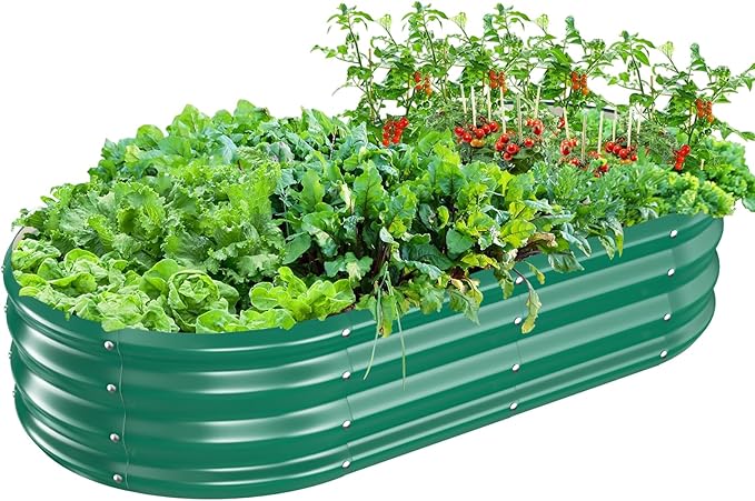 Oval Galvanized Planter Box, Metal Raised Garden Bed by TBMLC