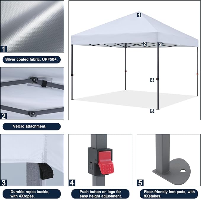 COOSHADE Durable Easy Pop Up Canopy Tent 10x10Ft, - Image 4