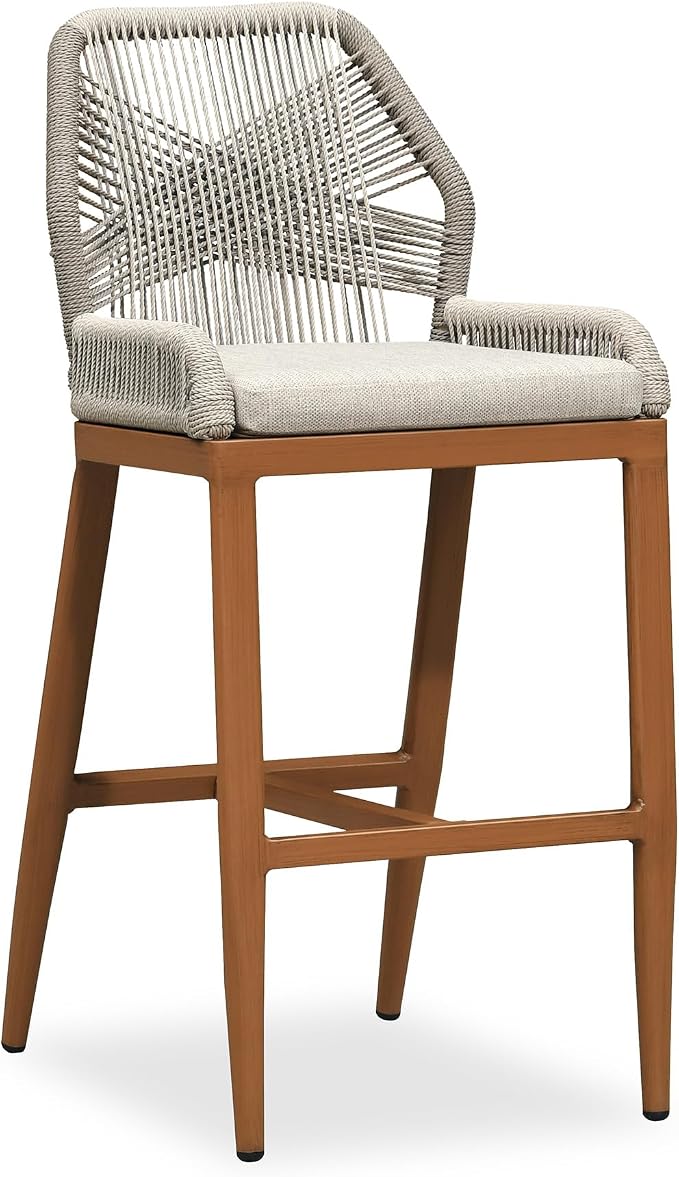 PURPLE LEAF Bar Stool 1 Piece Outdoor Bar Height Metal Stool Modern Wicker by PURPLELEAF