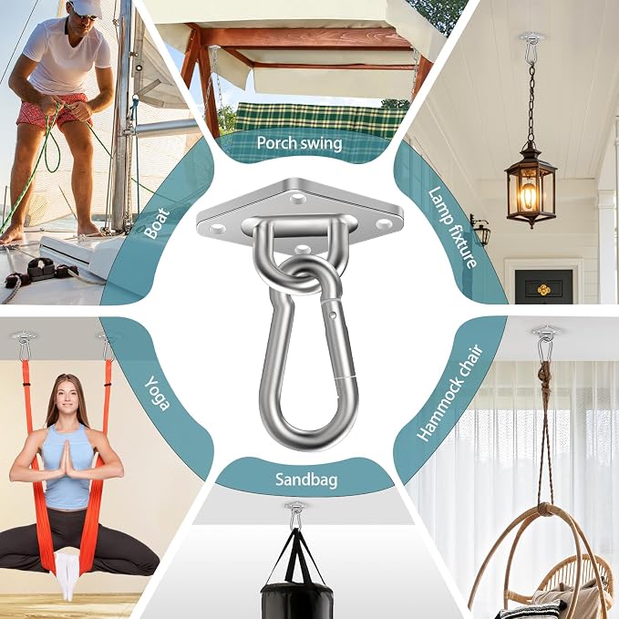 Hammock Hooks 2 Pack, Heavy Duty Hammock Hanging Kit, M10 304 Stainless Steel - Image 7