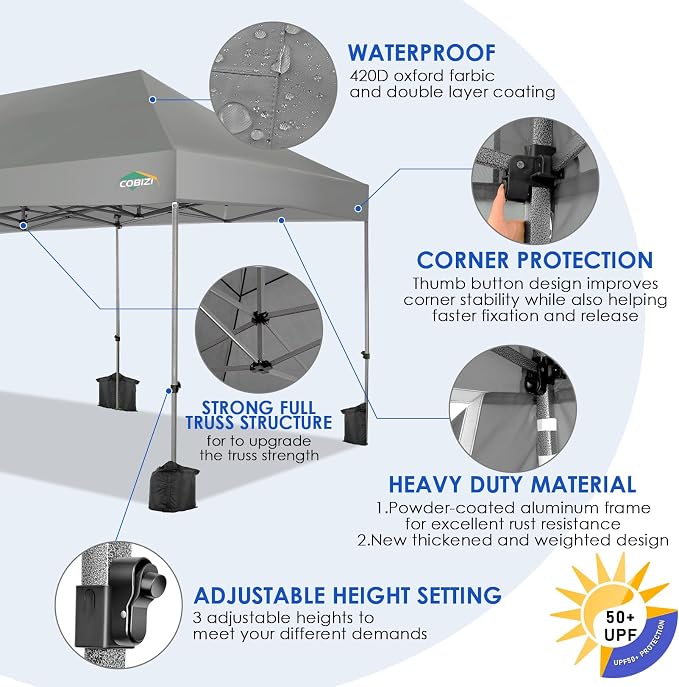 COBIZI 10x20 Heavy Duty Pop up Canopy Tent Without Sidewall Easy Up Commercial - Image 4