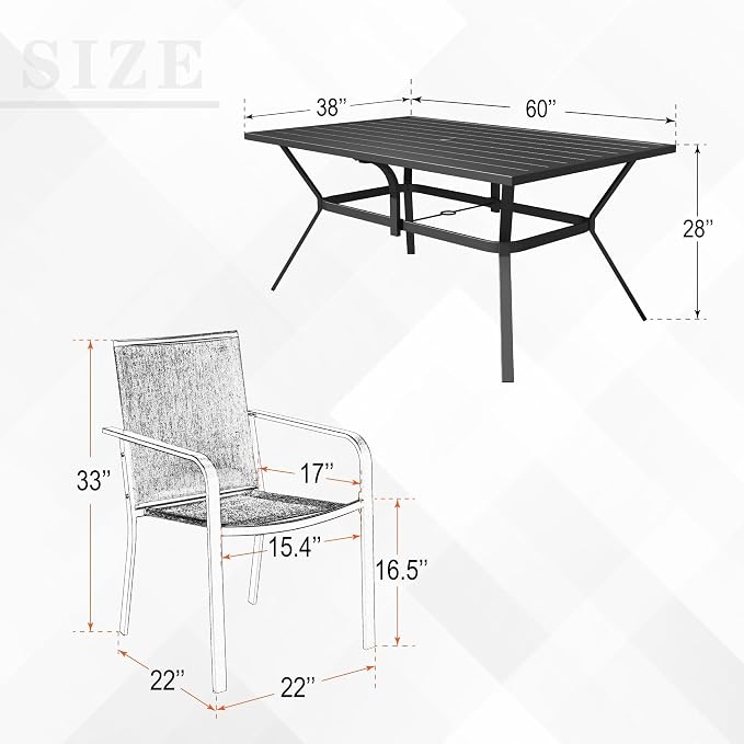 7-Piece Outdoor Dining Set, 6 Stackable Patio Portable Chairs & 60'' - Image 2