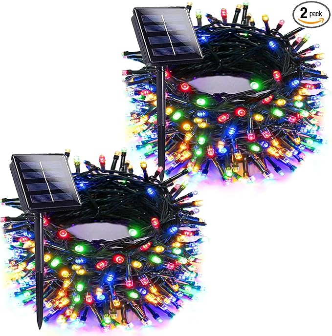 2pk Multi-Colored Solar Christmas Lights Outdoor Waterproof, 200 LED 66 FT by EXF