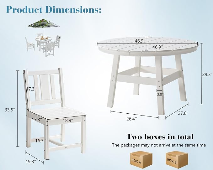 AMERLIFE 5 Piece HDPE Outdoor Dining Table & Chairs Set, All-Weather Patio - Image 2
