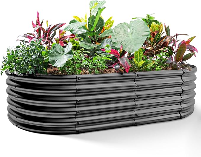 Land Guard Galvanized Metal Raised Garden Bed Kit, Oval Gardening Box, Patio by LandGuard