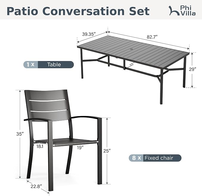 PHI VILLA 9 Pieces Outdoor Patio Dining Set - Image 9