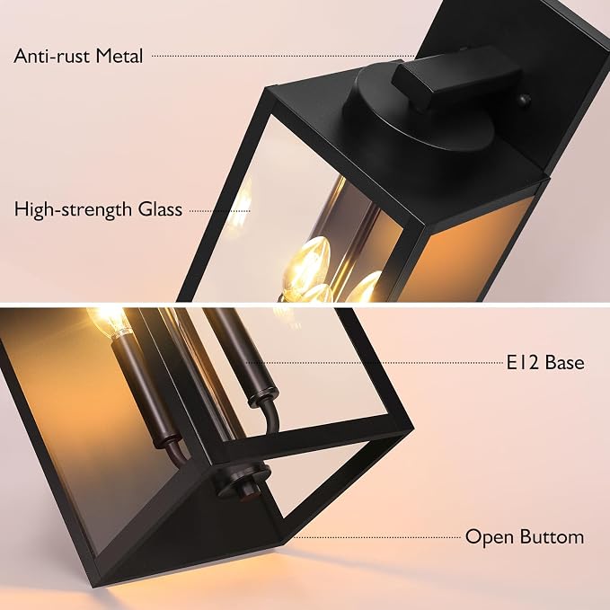 BesLowe 19.6” Large Size Outdoor Wall Light Fixture, 3-Light Exterior Lighting - Image 4