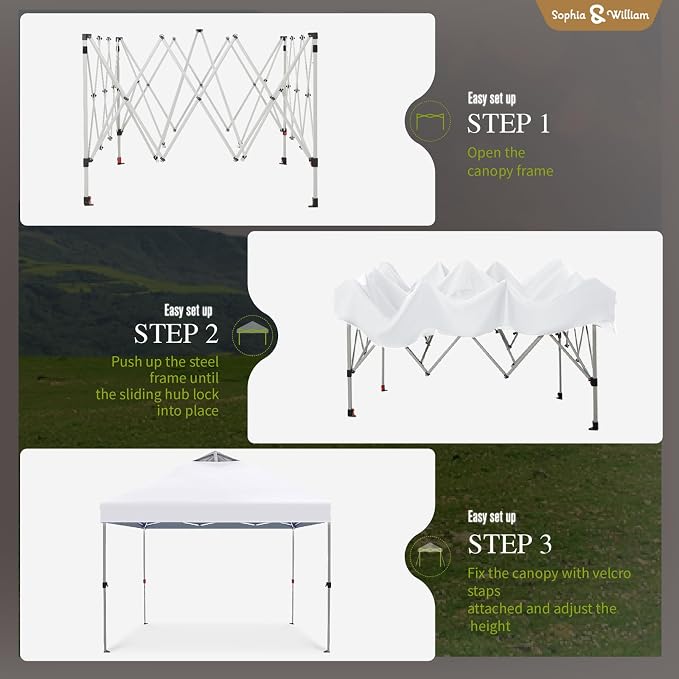 Sophia & William Canopy Tent Pop Up 10x10 ft, Outdoor Patio Portable Commercial - Image 8