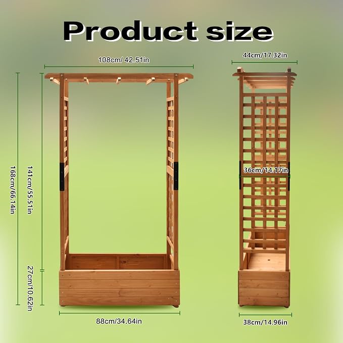 Raised Garden Bed with Wood Trellis Set of 2 Outdoor Planter Box - Image 3