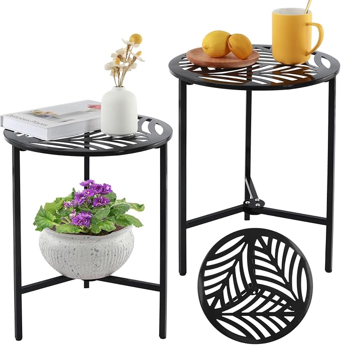 Party Zealot Set of 2 Small Round Metal Side Tables, 13-Inch Black Outdoor End by PartyZealot