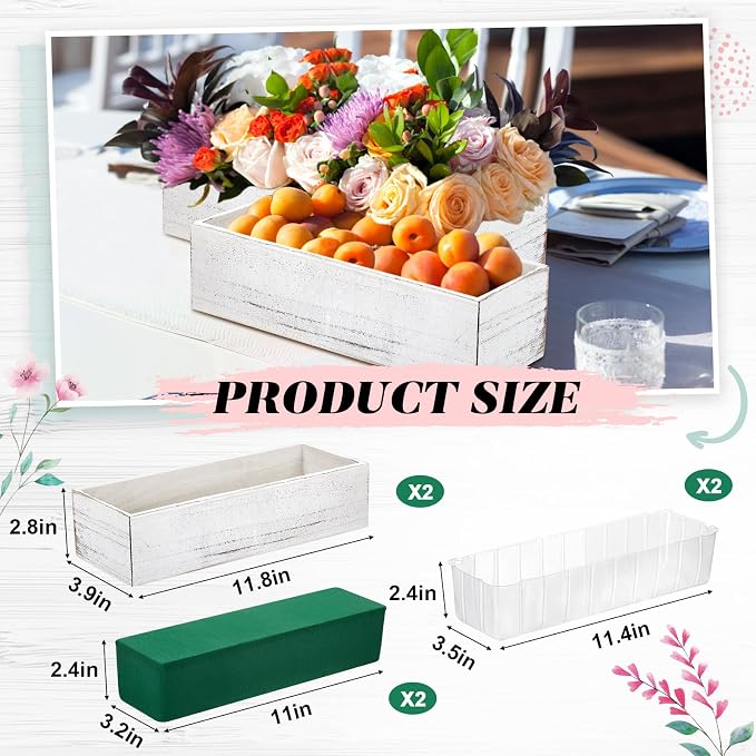 Dandat 2 Set Wood Boxes for Centerpieces 12x4 Inch Rectangle Wooden Planter Box - Image 2